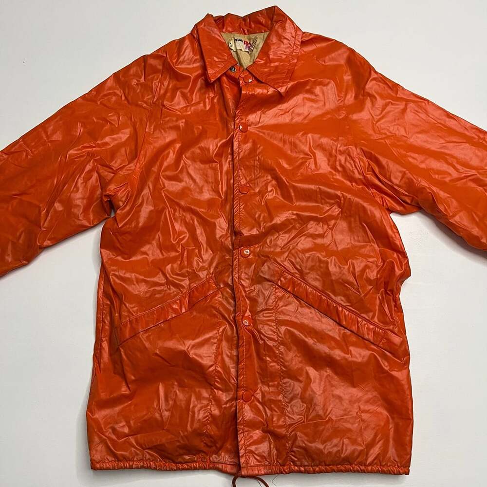 Vintage King Louie Pro Fit Coaches Jacket Size XS Orange Nylon Snap Windbreaker
